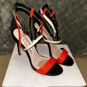 Ann Marino Black and Orange Strappy Heels